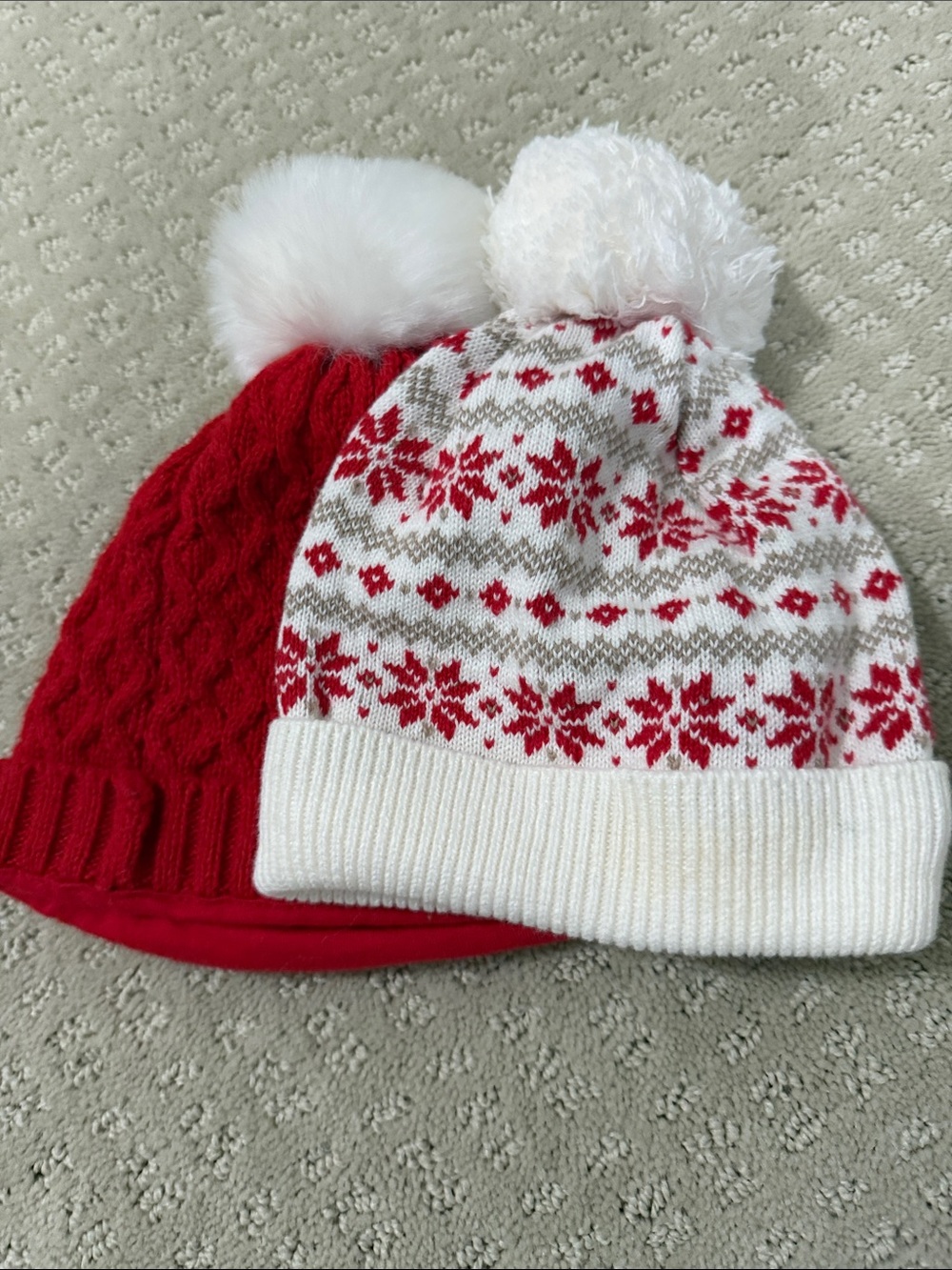 Janie and Jack Red & White Pom-Pom Knit Hat Duo